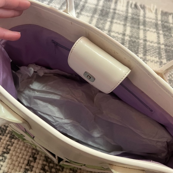 Ann Taylor Loft Purple White Green Shoulder Bag w Matching Reversible Bucket Hat - Picture 5 of 10